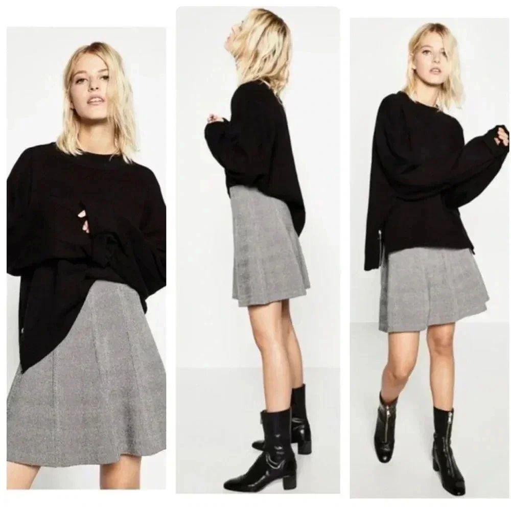 ZARA | Women Heather Gray Panel A-line Knit Skater Mini Skirt Size M